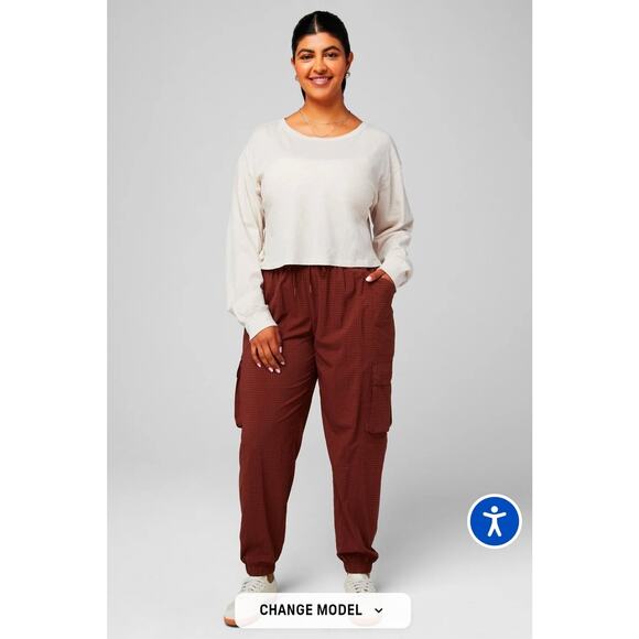 Fabletics Pants - Fabletics Cargo Jogger Pant Ripstop Sepia Grid XL Hiking Athleisure Gym Bottom